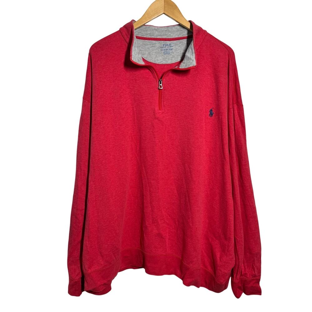 Polo Ralph Lauren Quarter Zip Long Sleeve Sweater Men 3XLT Red Preppy Casual
